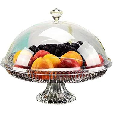 Imagem de RVGOJHYF Suporte de bolo cúpula, forma de bolo, bandeja de amostra de ferramentas domésticas com tampa de vidro transparente pode manter sobremesa fresca mesa frutas exibição bandeja suporte para bolo
