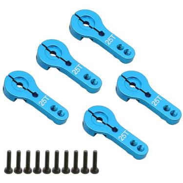 Imagem de 5pcs 25T Aluminum Servo Horn M3 Threads Metal Steering Arm for RC Car Truck Buggy Airplane (Blue)