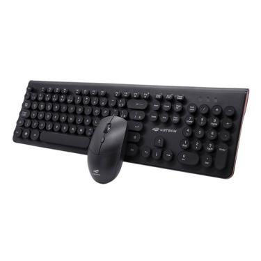 Imagem de Kit Teclado e Mouse Sem Fio C3Tech K-W80BK Ergonômico Multimídia 1600 DPI - Preto