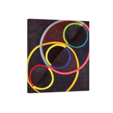 Imagem de Imagem Abstrata Arte Parede Pintura-Impressões Modernas-Black with Color Circles-Famoso Pôster para Sala de Estar 40x50cm-16x19in Tela Embrulhada