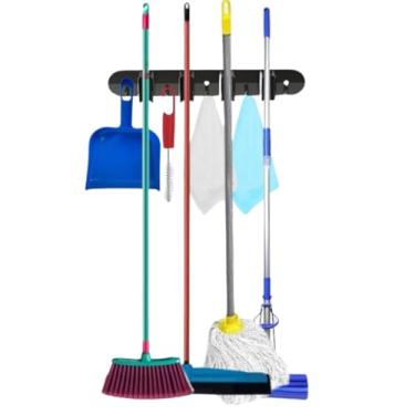 Imagem de Suporte para Vassouras Rodos Cor Preto Organizador para Área de serviço acompanha Parafuso e Buchas de Fixação