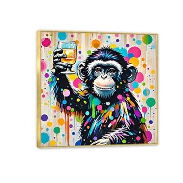 Imagem de Arte de parede de macaco grande, tela de graffiti de rua, decoração de parede, abstrato, colorido, rabisco, aplausos de macaco, gravuras emolduradas, pôster, decoração de quarto para homens 70 x 70 cm