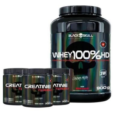 Imagem de Whey 100% hd + 3x creatine turbo - BLACK SKULL, N/A, MORANGO, N/A