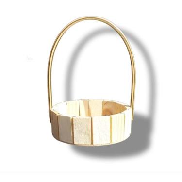 Imagem de Kit 20 Cesta Fraldeira Madeira Redonda 13 cm com Alça , Cosmético, Pas
