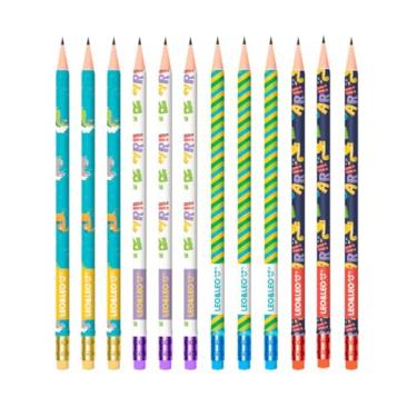 Imagem de Kit 12 Lapis Escolar Grafite HB Redondo Com Borracha Dino Leo e Leo