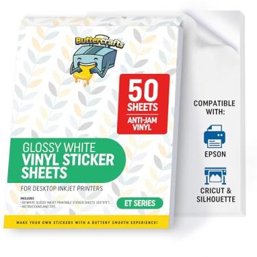 Imagem de Papel adesivo de vinil brilhante para impressão, impermeável, 50 folhas, 21,6 x 28 cm, impressora jato de tinta (Epson) - Folhas de adesivos de vinil branco - Adesivo forte