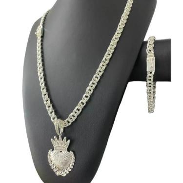 Imagem de Cordão + Pulseira Friso 5Mm + Pingente Banhado A Prata 925 - Tojoia18K