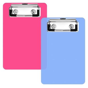 Imagem de 2 peças, mini pranchetas de plástico portátil de 10 x 15 cm, azul e rosa vermelha, prancheta de plástico, mini prancheta para blocos de notas, escritórios, restaurantes, listas de bolso de recibos