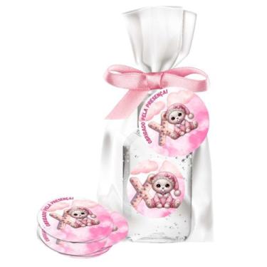 Imagem de kit 25 Lembrancinhas Alcool Gel Ursinha Rosa Maternidade e Chá De Bebê