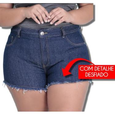 Imagem de Shorts Jeans Bermuda Plus Size Curto Desfiado Cintura Alta - Wild, Azu