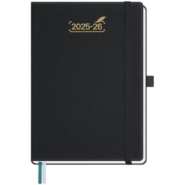 Imagem de BEZEND Agenda Academic Planner 2025 2026 com 2 colunas, calendário de 18 meses, diário, mensal e anual, com seção de notas e abas, livro de agenda de 15 x 21,6 cm, capa dura de couro PU, preto