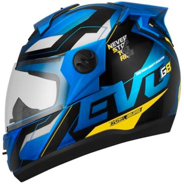 Imagem de CAPACETE FECHADO PRO TORK EVOLUTION 788 G8 EVO BRILHANTE AZUL - AMARELO TAM. 62