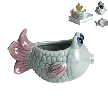 Imagem de KKpxafl Vaso de cerâmica para suculentas - série de conchas azuis do oceano, bonsai de cerâmica de flores, plantador de cactos