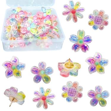 Imagem de WINFA Lindos pinos de pressão de flores, tachas de polegar decorativas para quadro de cortiça, colorido brilhante, girassol, tachinhas divertidas para parede, quadro de avisos, decoração de cubículos