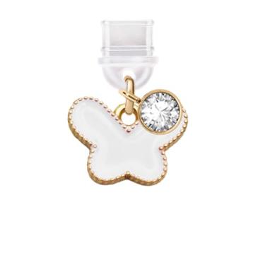 Imagem de ELISE & FONDA TP673 Porta de carregamento tipo C plugue antipoeira pequena borboleta pingente de celular para iPhone 15/16/Samsung/OnePlus/Xiaomi/oppo telefones Android (branco)