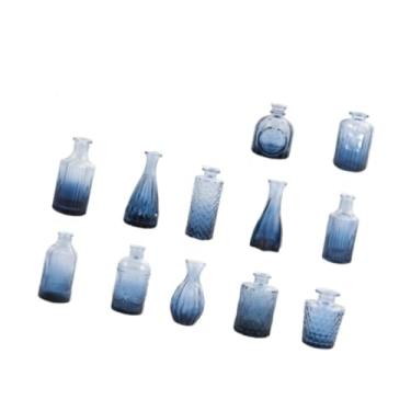 Imagem de IEUDNS Conjunto de 12 vasos de vidro para decoração de casa, presente de inauguração, acessório floral simples, vasos de flores fofos para estante e armário, Azul