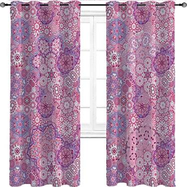 Imagem de Cortina blackout Paisley com ilhós, estampa floral boêmia, 2 painéis por grupo são usados na sala de estar ou quarto, L 150 cm x C 182 cm rosa