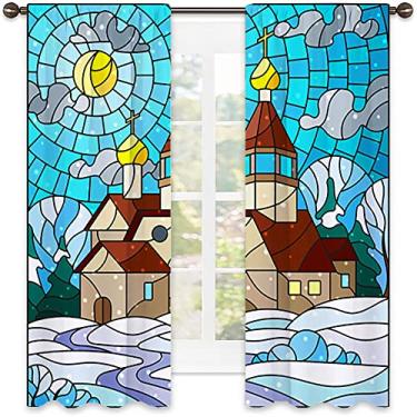 Imagem de Cortinas blackout abstratas 90%, imagem geométrica colorida fractal, tecido impermeável, cortinas blackout com absorção de som para decoração de sala de jantar/festa, L 106 x C 150 cm