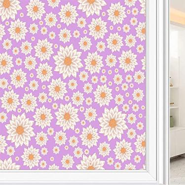 Imagem de Película de janela de privacidade de flores, textura de estilo floral, filme de vidro para sala de estar e escritório em casa, L90 x C 190 cm