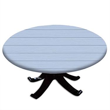 Imagem de Toalha de mesa redonda de madeira, estampa de textura de prancha de madeira, borda elástica, impermeável e limpável, adequada para festas de cozinha de restaurante, adequada para mesa de 81 cm