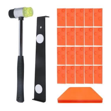 Imagem de Oedema Kit de instalação de piso de madeira laminada, 23 peças, ferramentas de piso de vinil com 23 espaçadores, bloco de rosca, barra de tração resistente e martelo, vermelho