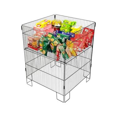 Imagem de Prateleira de exibição de metal, altura ajustável, rack de armazenamento de grade de arame preto, suporte de varejo comercial dobrável (grande (preto))