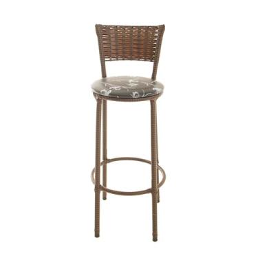 Imagem de Banqueta Alta Encapada Em Junco Cor Argila Para Bancada Área Gourmet Cozinha (PRETO FLORIDO)