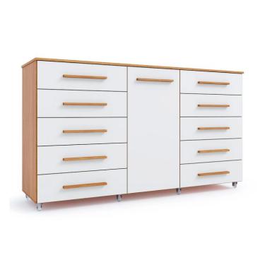 Imagem de Cômoda Imperial 1 Porta 10 Gavetas Off White e Freijó