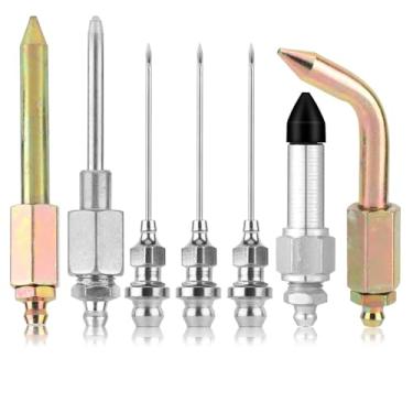 Imagem de lasuroa 7un Kit Acessórios Pistola Graxa, 3 Bicos para Pistola Graxa 1 Dispensador de Agulha e Conector de Borracha 1 Cotovelo e Bico Reto para Espaços Apertados