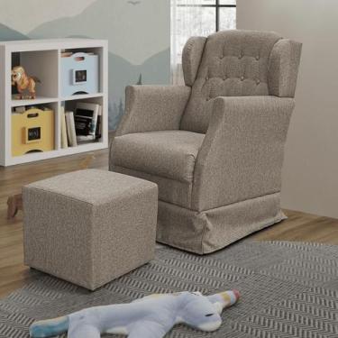 Imagem de Poltrona Amamentação Balanço Descanso Manu Com Puff Linho - DECORELITY