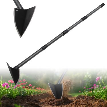Imagem de Enxada para jardim, enxada de jardinagem triangular com lâmina afiada para escavar, remover ervas daninhas, cortar e soltar, cabo de metal de comprimento ajustável de 183 cm