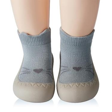 Imagem de SEBELLST Sapatos para bebês meninas, sola de borracha, antiderrapante, para uso interno, para bebês e meninas, sola macia, antiderrapante, respirável, leve, malha de algodão, Azul, 6-9 Meses