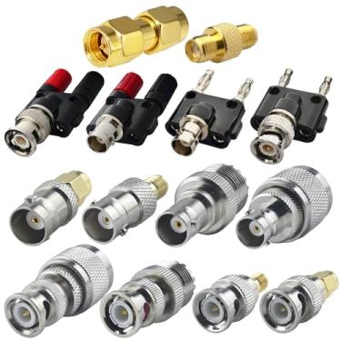 Imagem de Kit adaptador BNC RF - 14 tipos BNC macho/fêmea para plugue banana duplo de 2X 4 mm, PL259 SO239 UHF, conector SMA e acoplador macho SMA fêmea para antenas, SDR, rádios CB, FPV, Wi-Fi, cabos coaxiais