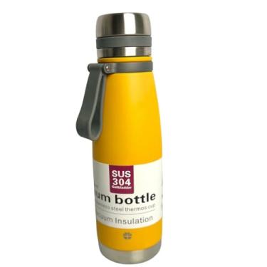 Imagem de Garrafa Térmica Aço Inoxidável 650ml Água Quente Ou Fria Com Alça Para Academia Treino Caminhada (Amarelo)