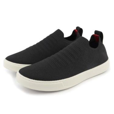 Imagem de Tenis Calce Facil Knit Meia Tecido Masculino Leve Casual Sola Reta de 