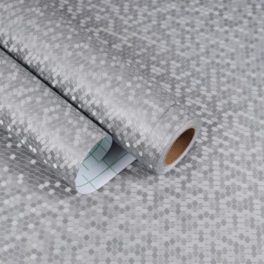 Imagem de EaseStick Papel de parede metálico de 39,9 cm x 406,4 cm, papel de contato prateado, à prova d'água, autoadesivo, favo de mel, papel de parede prateado para armários e cozinha