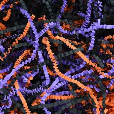 Imagem de Raissily Enchimento de papel cortado enrugado de Halloween de 293 ml, almofada de grama para presente de Ação de Graças, caixa de confetes, cesta, decoração de festa - preto/laranja/roxo