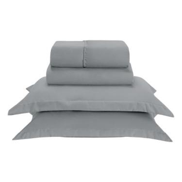 Imagem de Jogo de Lençol Basic Percal 300 fios Casal 4 Peças Cinza - Home Fernan