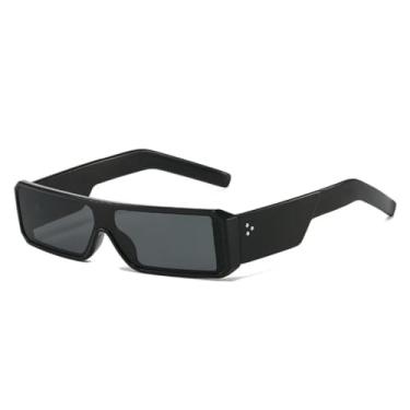 Imagem de Óculos de sol com lente única, pequeno, retangular, retrô, fashion, street shot, óculos de sol feminino (preto)