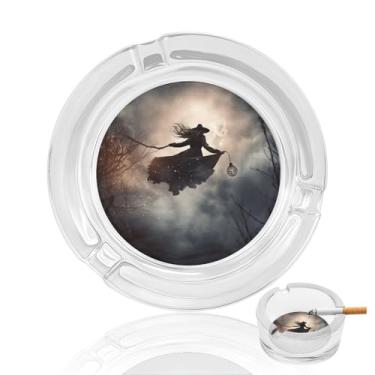 Imagem de Cinzeiro de vidro de cristal de bruxa, cinzeiro redondo de vidro resistente para fumar, portátil, decorativo, moderno, para uso em casa, escritório, interior, exterior, pátio