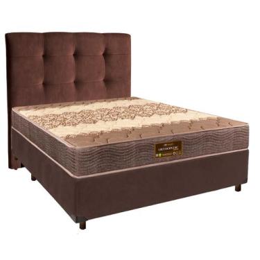 Imagem de Cama + Box Marrom e Colchão D26 Casal - Ortophedic Sankonfort + Cabece