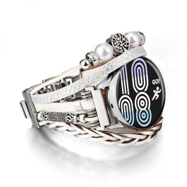 Imagem de Fivoilin Pulseira de couro compatível com Samsung Galaxy Watch 7/FE/6/5/4 de 40 mm e 44 mm/Active 2/Galaxy 5 Pro de 45 mm/Watch 6 Classic de 43 mm e 47 mm/4 Classic 42 mm 46 mm, pulseira boho feita à