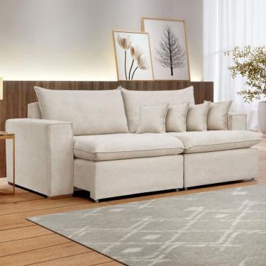 Imagem de Sofá 3 Lugares Barcelona Retrátil Linho/Cru - Celflex