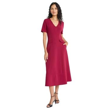 Imagem de Maggy London Vestidos femininos com decote em V, manga curta, estilo midi, Vermelho beterraba, 40