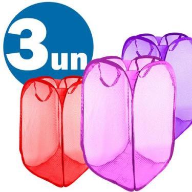 Imagem de Kit 3 Cesto de Roupa Organizadora Infantil Multiuso Dobrável Lavanderi