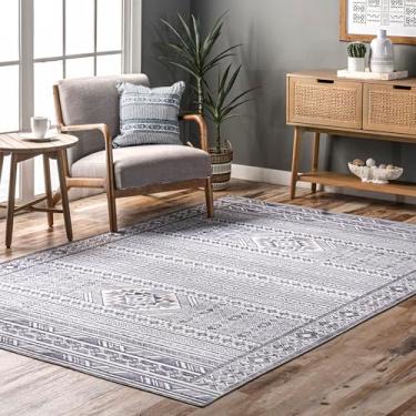 Imagem de Nuloom Endolyn Tapete listrado 1,2 m x 1,8 m lavável à máquina para sala de estar, quarto, sala de jantar, cinza