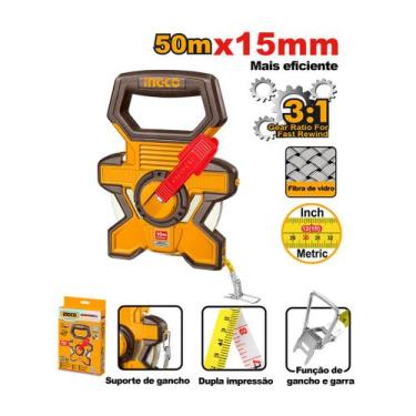 Imagem de Trena de Fibra Longa Caixa Aberta 50m x 15mm INGCO