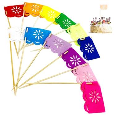 Imagem de Conjunto de 24 peças de mini bandeiras de papel mexicano para decoração de banquetes, decorações multicoloridas de festa de festa mexicana para decorações de festas temáticas, brinquedos