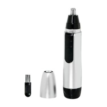 Imagem de Aparador de Pelos Nasal e Facial Portátil, 13 cm, Kit com 3 Peças, Prata/Preto, Leve e Ideal para Rosto, Sobrancelha e Corpo