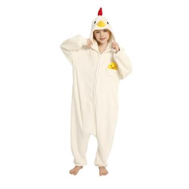 Imagem de LONULAIN Pijama infantil unissex Oneise com capuz, flanela, cosplay, fantasia, roupa de casa/roupa de dormir, Frango, 4-5 Anos